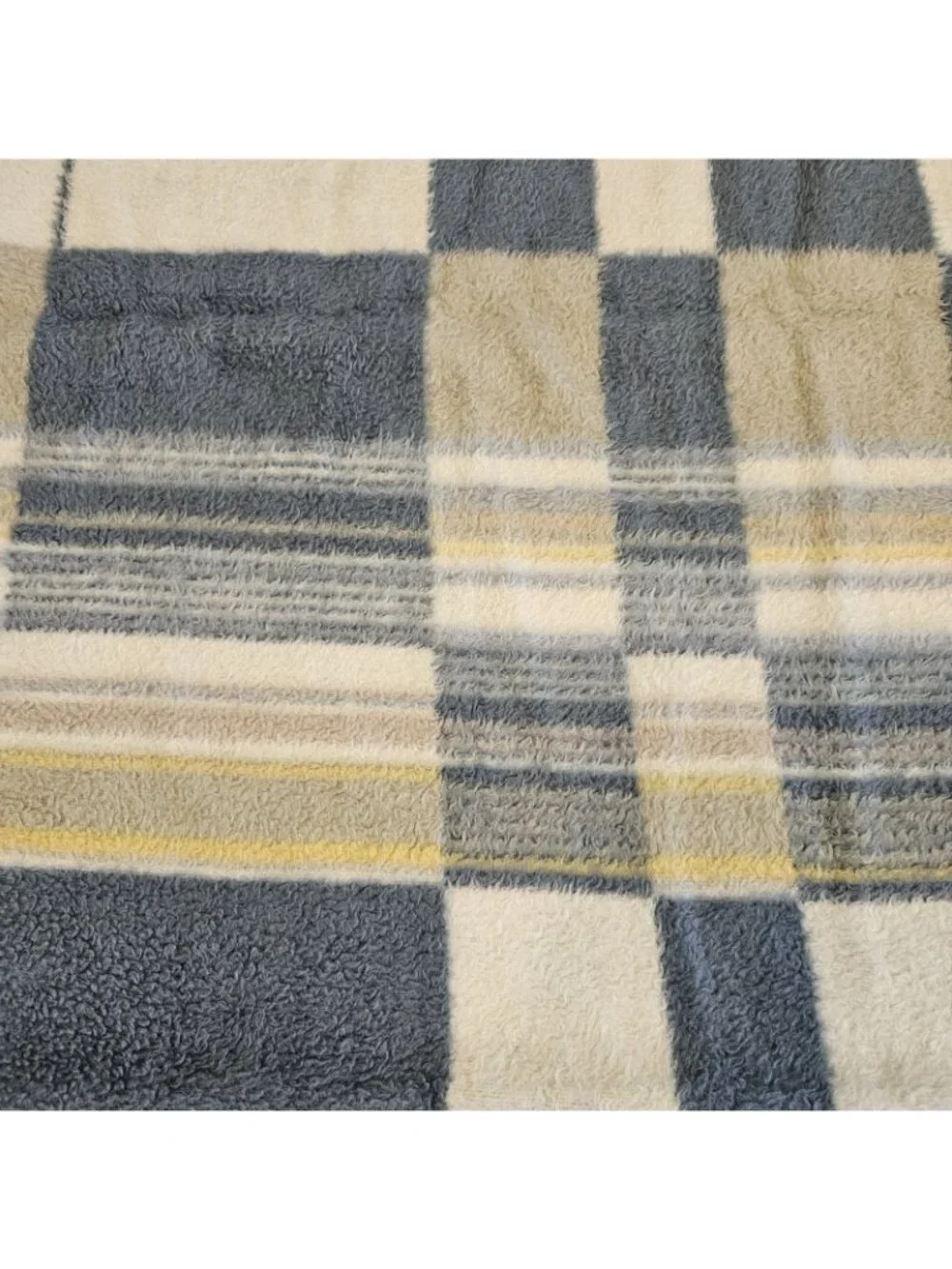 VTG Reversible Blanket Plush Dralon Germany Blue White Checkered Geometric 60x80